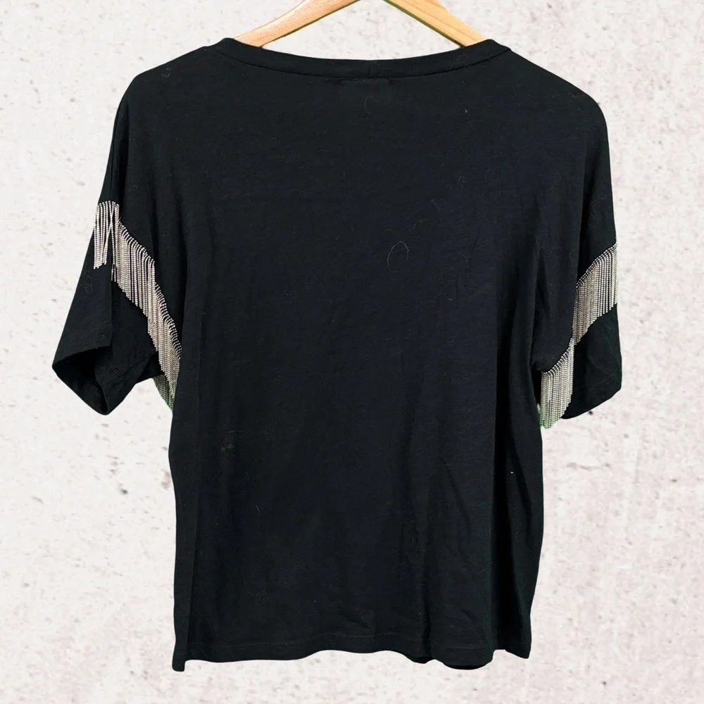 LNA Black Boxy Embellished Short Sleeve Tee